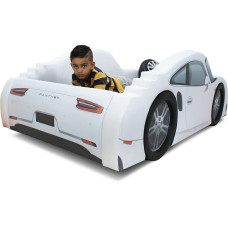 Cama Carro P9 Muscle Car solteiro estofada com rodas embutidas - cor branca
